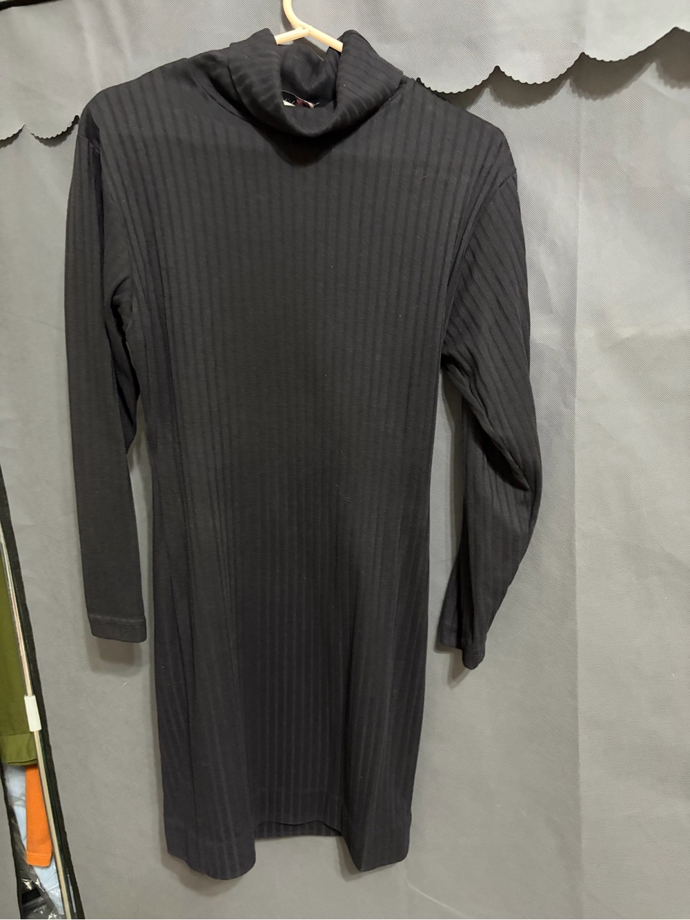 Black Ribbed Turtleneck Long Sleeve Dress